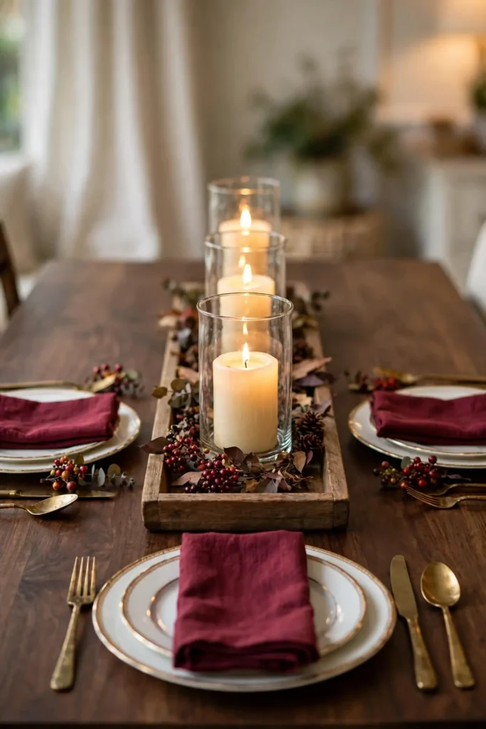 Candlelit evening thanksgiving table
