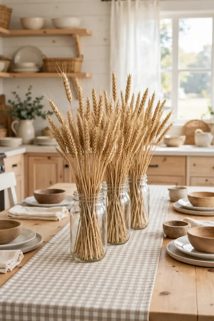 Wheat stems in mason jars