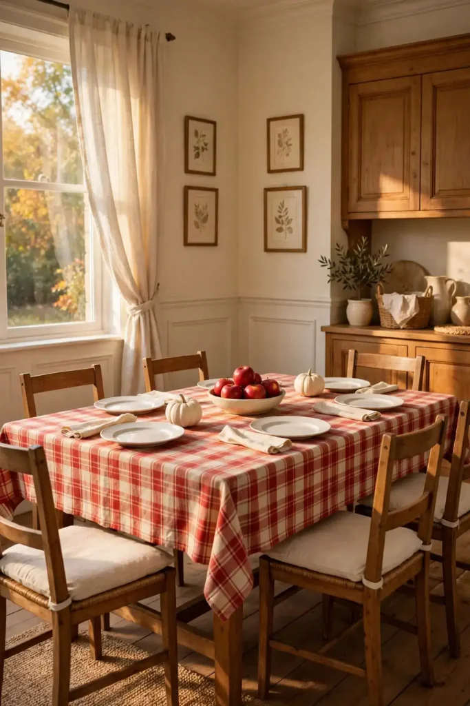 Plaid tablecloth autumn dining room