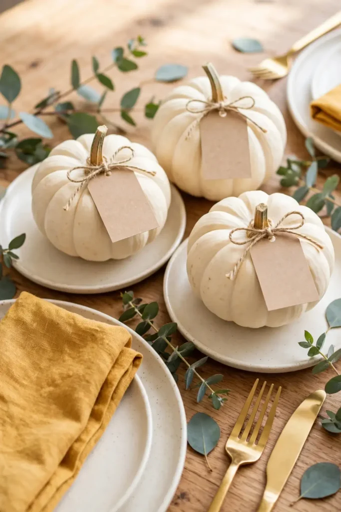 Mini pumpkin place cards closeup