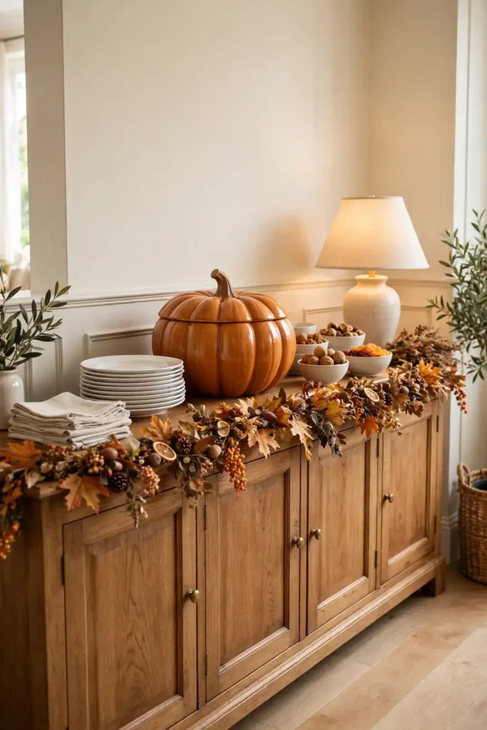 Thanksgiving sideboard buffet table decor