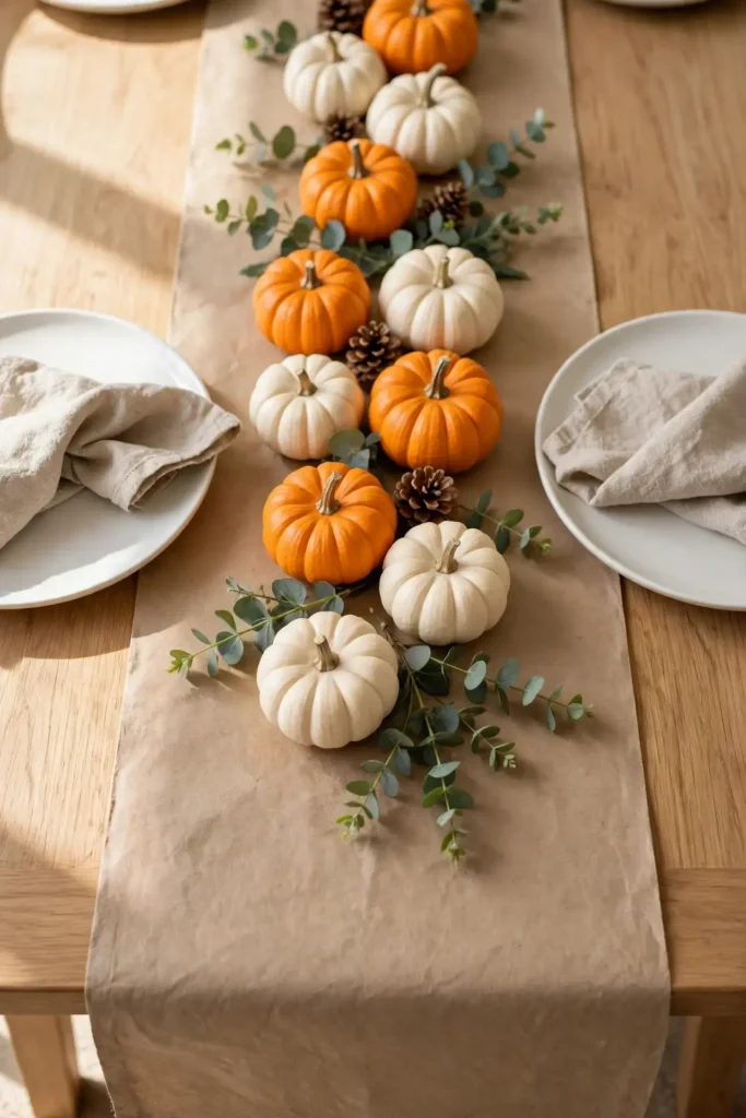 Kraft paper runner with pumpkins