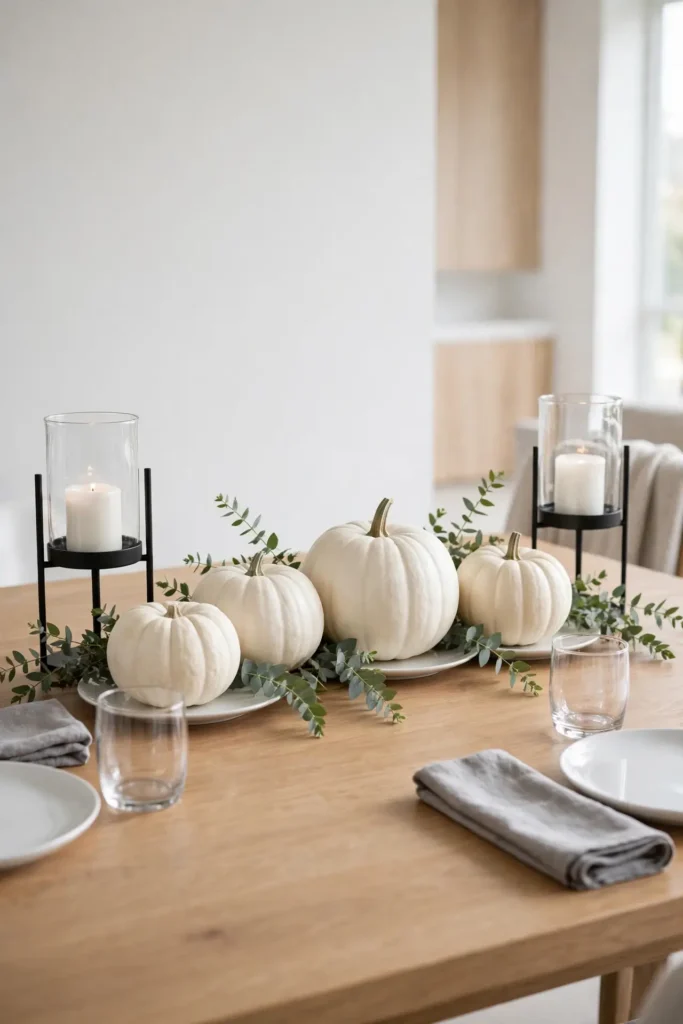 Modern minimal white pumpkin table